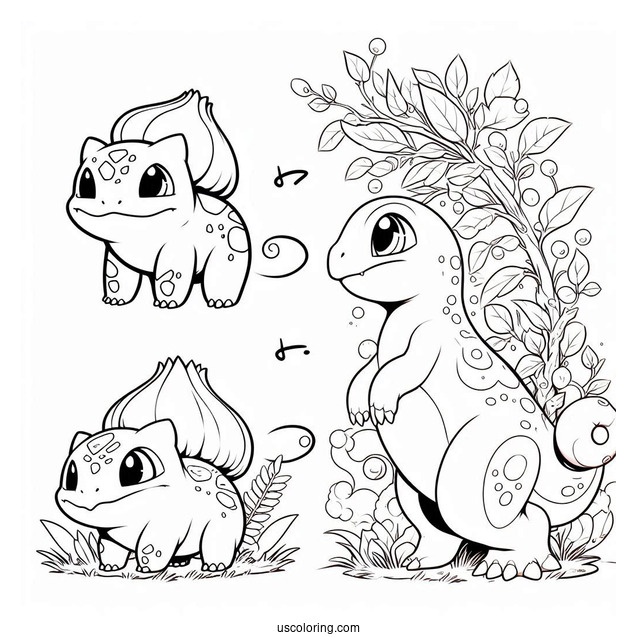 Bulbasaur Coloring Page With Ivysaur, And Venusaur Evolution