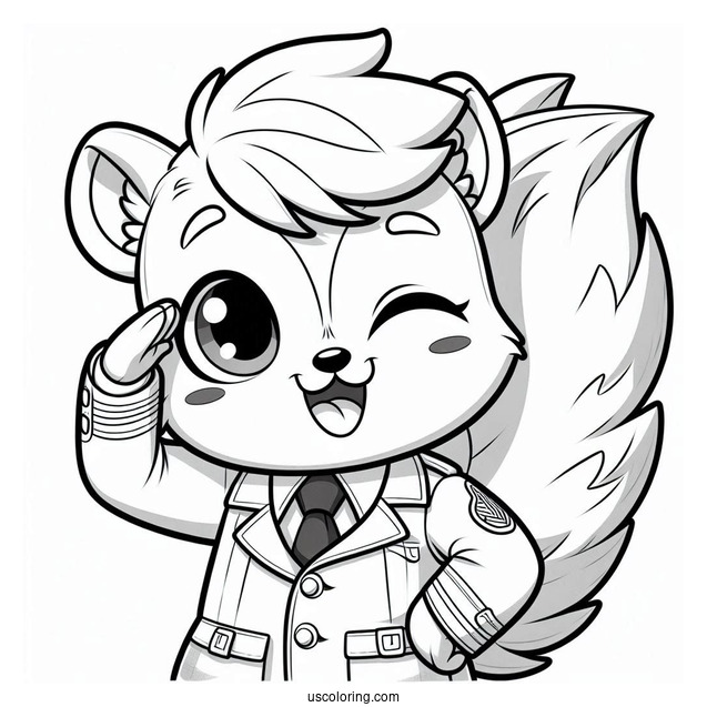 Squirrel Coloring Page In Jacket Winking And Saluting