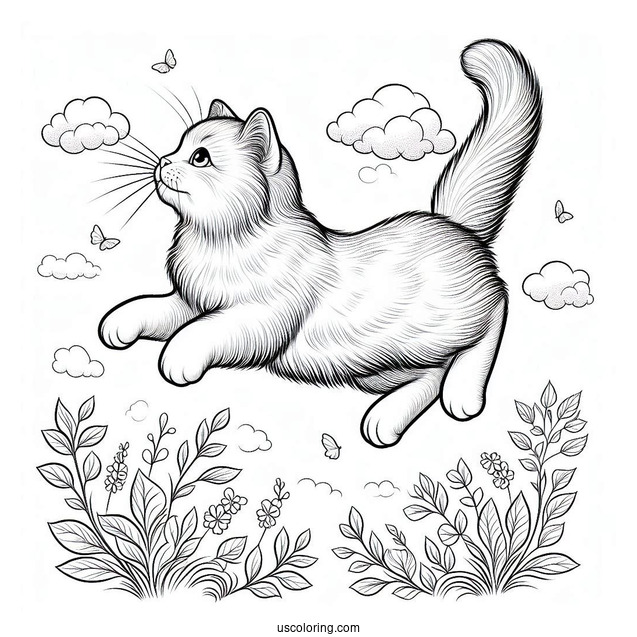 Realistic Cat In Mid Air Coloring Page