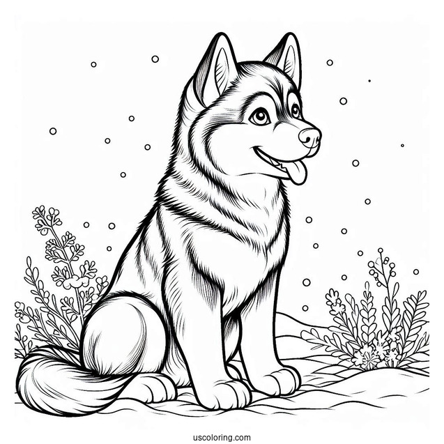 Husky In The Snow Coloring In