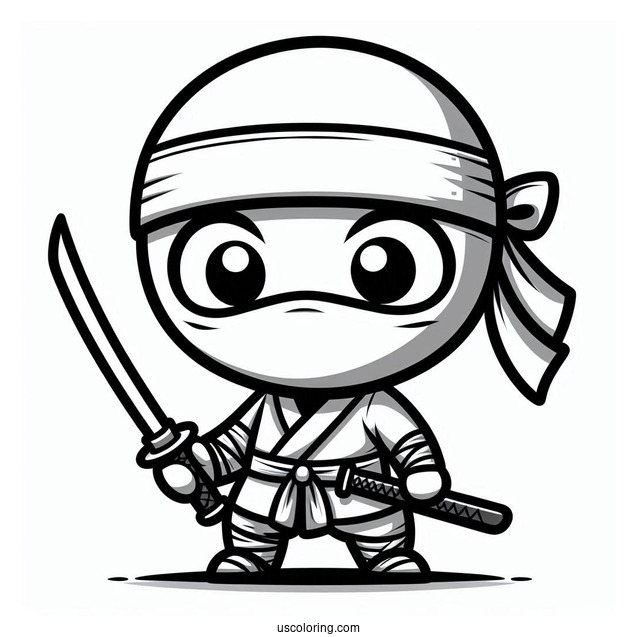 Easy Chibi Ninja With A Sword Coloring Page For Preschoolers