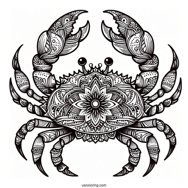 Intricate Crab Coloring Page Mandala