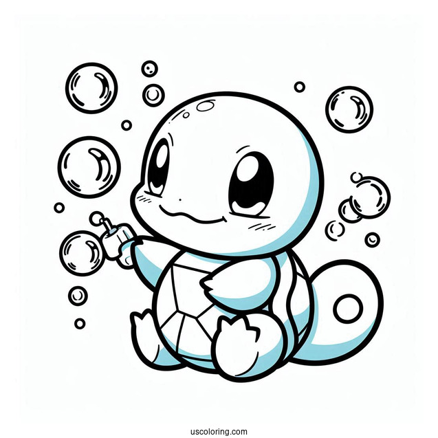 Squirtle Coloring Page Of Playing With Bubbles