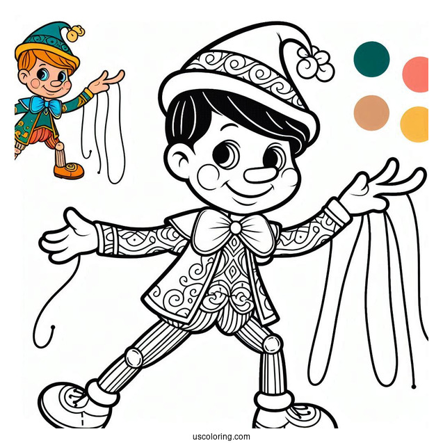 Cute Puppet Pinocchio Coloring Page Dancing For Kids