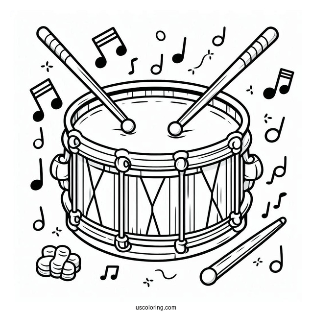 Music Coloring Page Of Drum With Drumsticks For Preschoolers
