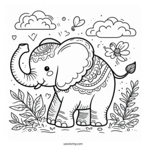 Elephant With Big Trunk Coloring In