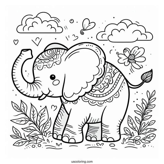 Elephant With Big Trunk Coloring In