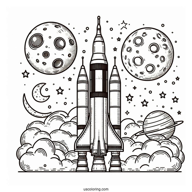 Saturn V Nasa Moon Rocket Coloring Sheet