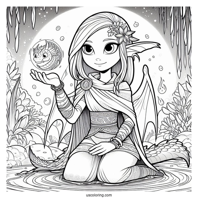 Raya And The Last Dragon Coloring Page Of Sisu Holding Magical Ball Of Water