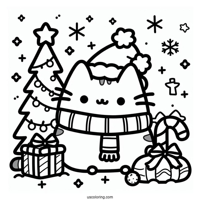 Pusheen Merry Christmas Coloring Page