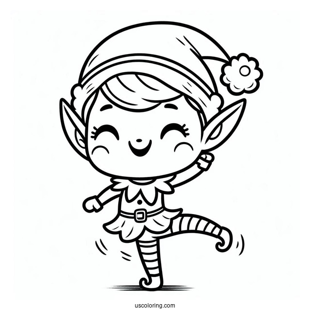 Simple Happy Dancing Elf To Color
