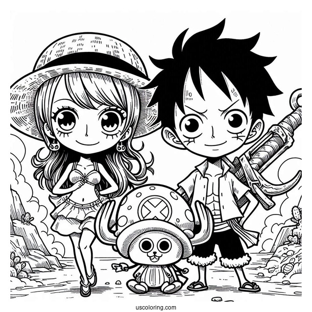 Luffy Coloring Page With Nami And Tony Tony Chopper