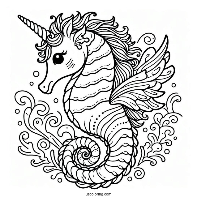 Unicorn Seahorse Coloring Page For Kids