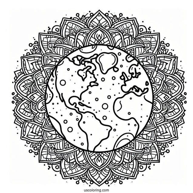Intricate Earth Mandala Coloring Page