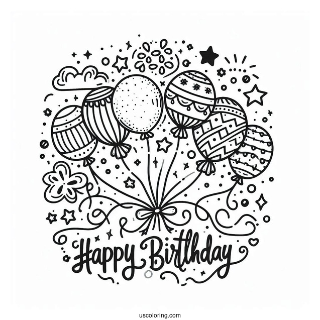 Happy Birthday Balloons Coloring Page