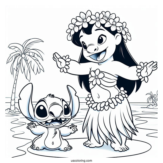 Lilo Showing Stitch How To Hula Dance Coloring Page