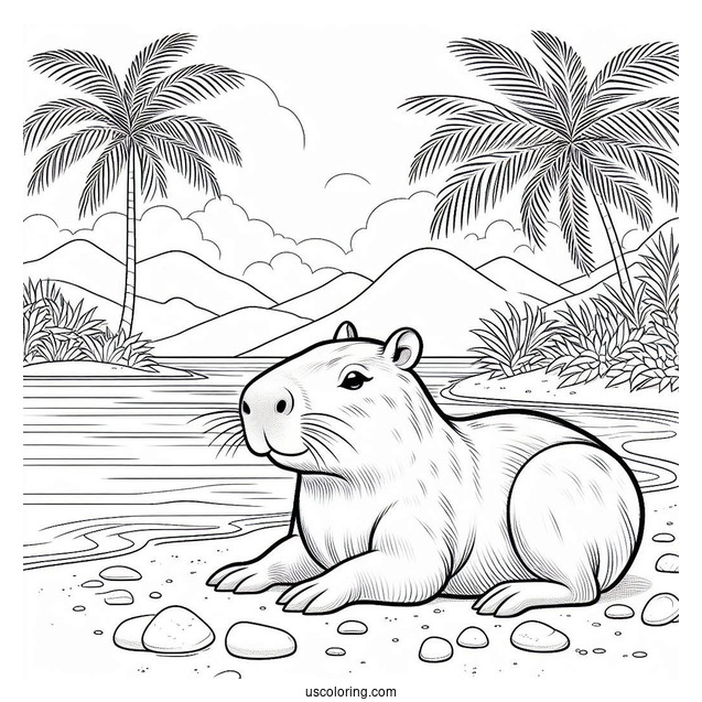 Capybara Coloring Page Sunbathing At Beach