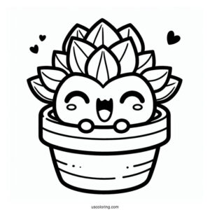 Kawaii Succulent Coloring Page In A Pot For Preschoolers
