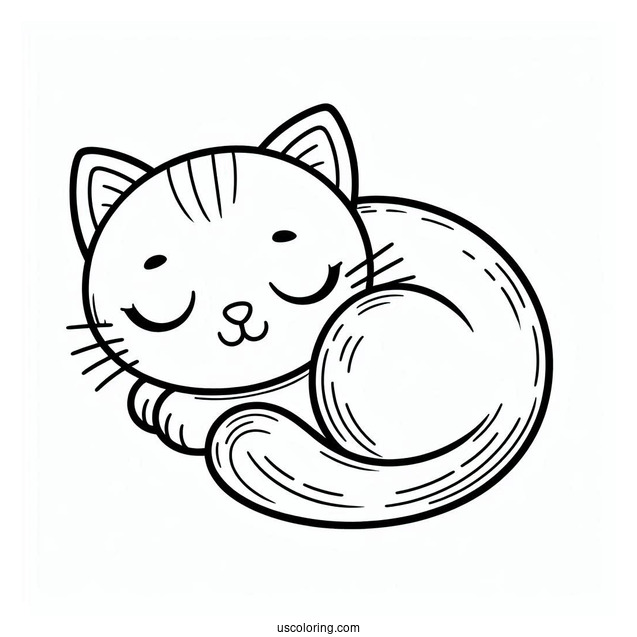 Cat Curled Up Coloring Sheet For Preschoolers