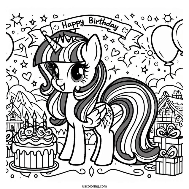 Happy Birthday Twilight Sparkle Coloring Sheet