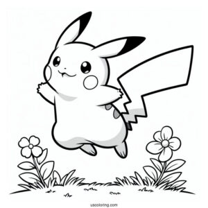 Pikachu Jumping Coloring Sheet