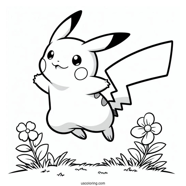 Pikachu Jumping Coloring Sheet
