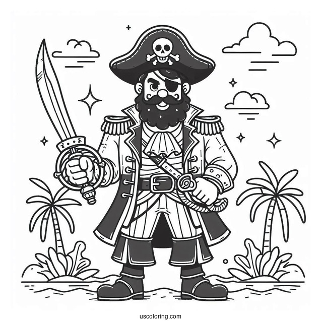 Stout Pirate Coloring Page Captain With A Sword For Kids