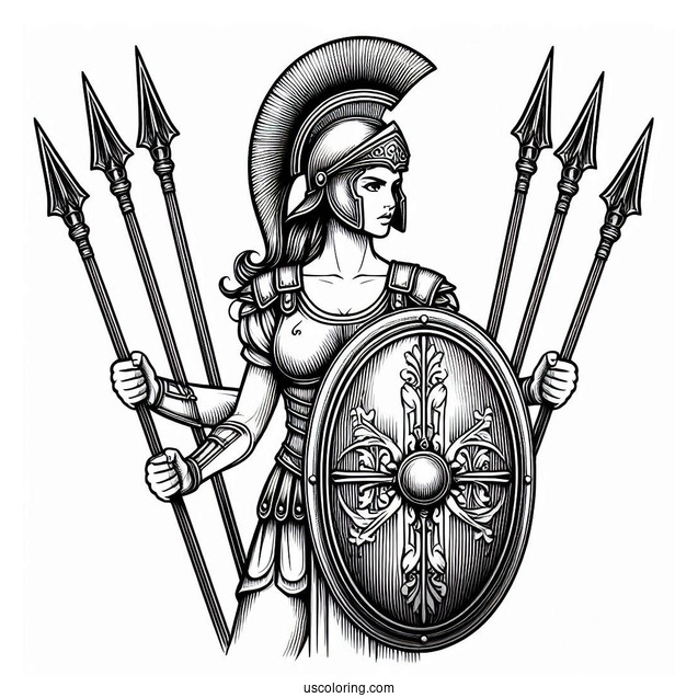 Realistic Roman Soldier Coloring Page With Shield And Spears