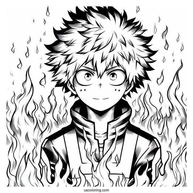 My Hero Academia Coloring Page Of Dabi Surrounded By Fire