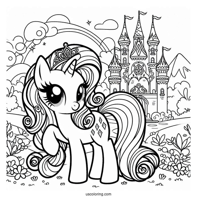 Cute Rarity Coloring Page With Castle In Background