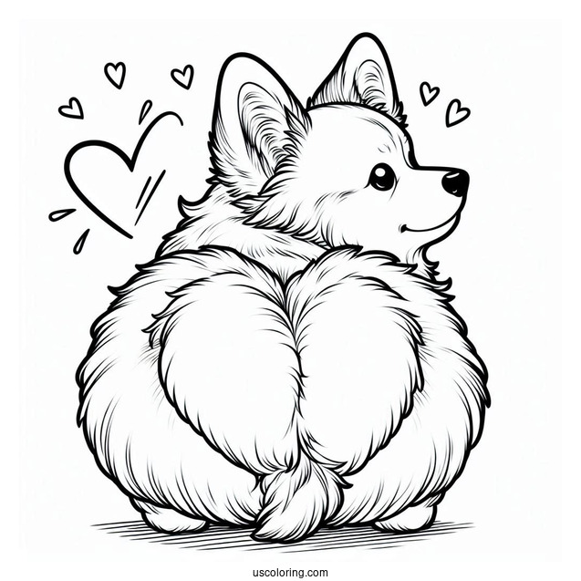 Fluffy Heart Shaped Corgi Coloring Page Butt