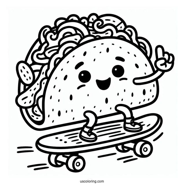 Kid Taco Skateboarding Coloring Sheet For Preschoolers