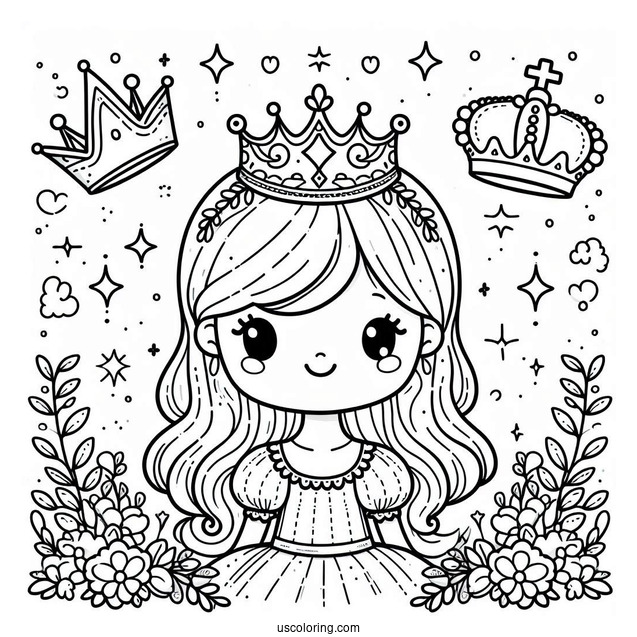 Cute Princess Wearing Simple Crown Coloring Sheet