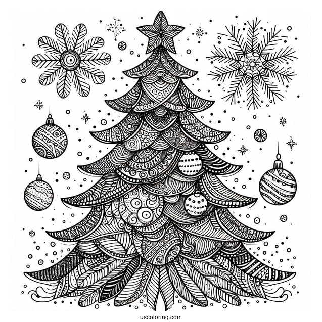 Christmas Tree Zentangle Coloring Page For Adults