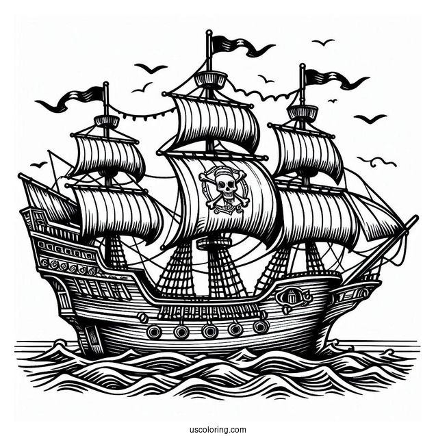 Detailed Pirate Ship Coloring Page
