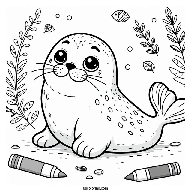 Smiling Baby Seal Coloring Page For Preschoolers