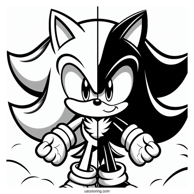 Half Sonic And Half Shadow Coloring Page In Fight Mode