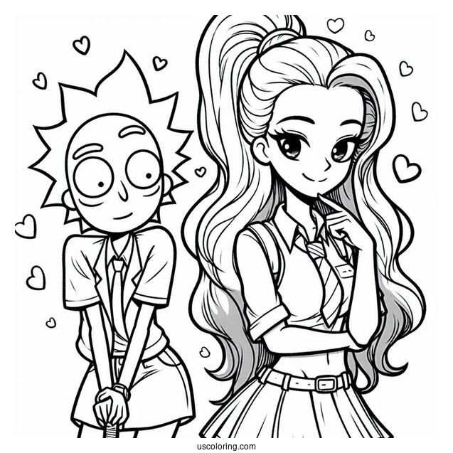 Rick and Morty Coloring Page Of Morty s Crush Jessica in School Uniform Coloring Sheet for Kids