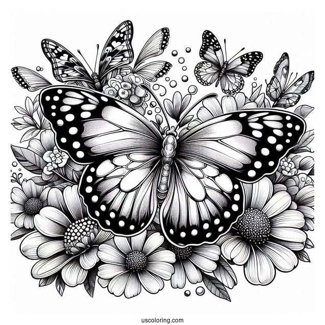 Dozens Of Realistic Butterflies On Flowers