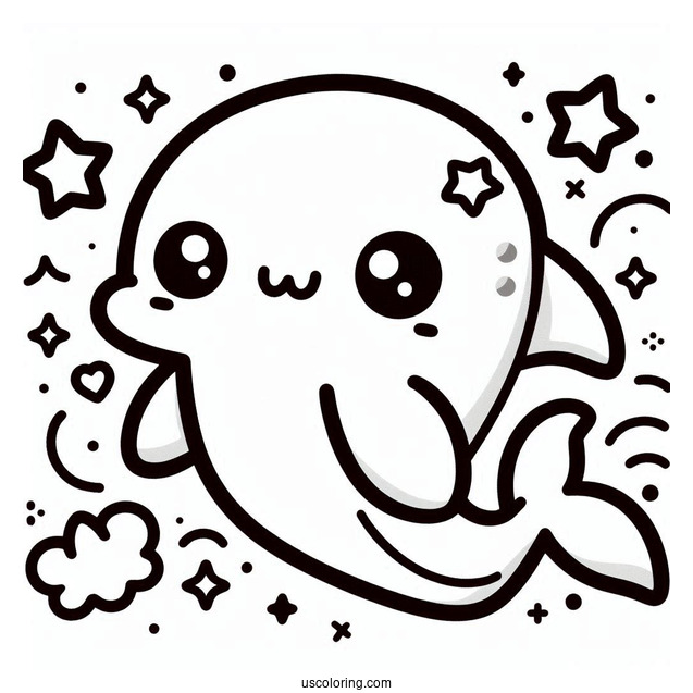 Cute Kawaii Dolphin To Color