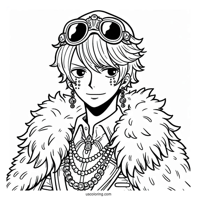 One Piece Coloring Page Of Trafalgar D. Water Law Wearing Fur Coat And Jewelry