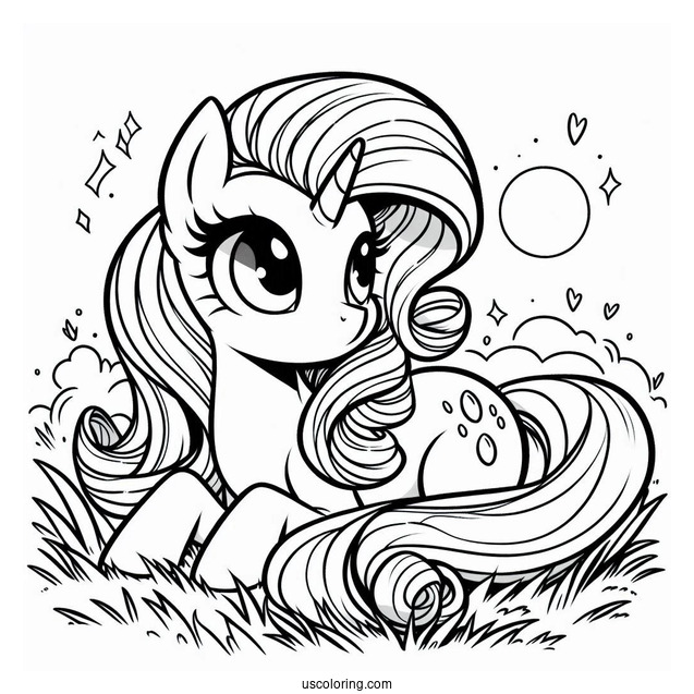 Rarity Coloring Page Resting On The Grass