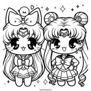 Cute Kawaii Tuxedo Mask And Sailor Moon Coloring Sheet