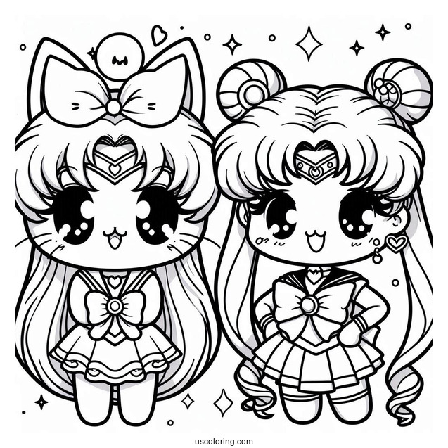 Cute Kawaii Tuxedo Mask And Sailor Moon Coloring Sheet
