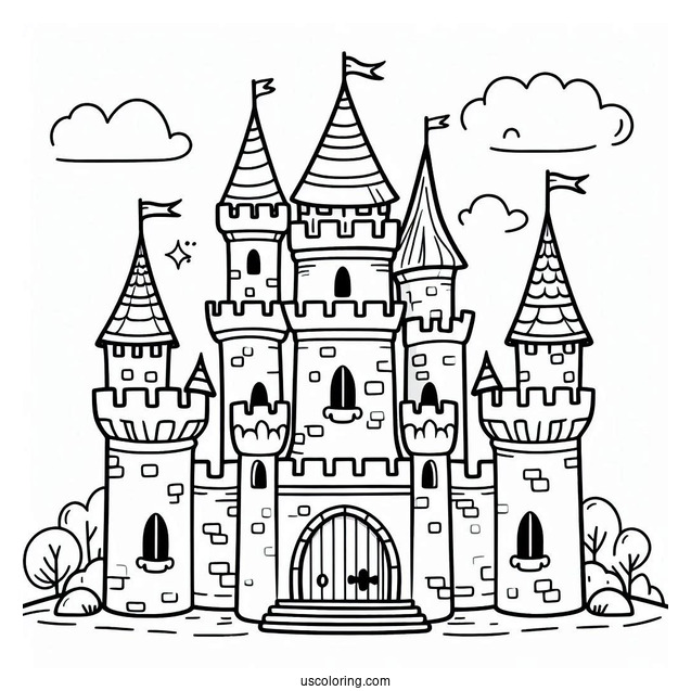 Easy Castle Coloring Page For Preschoolers