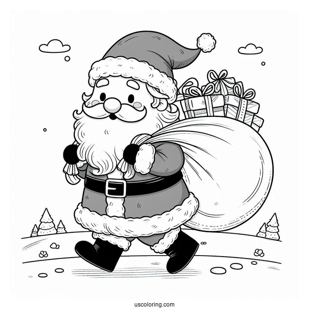 Santa Walking With His Sack Of Presents