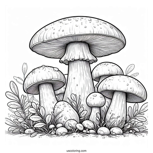 Large King Bolete Mushrooms Coloring Page
