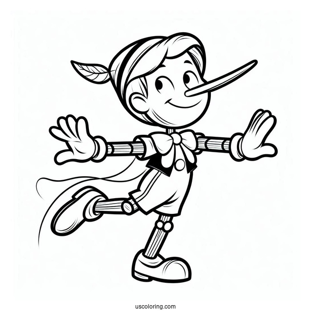 Cute Puppet Pinocchio Coloring Page Dancing For Kids