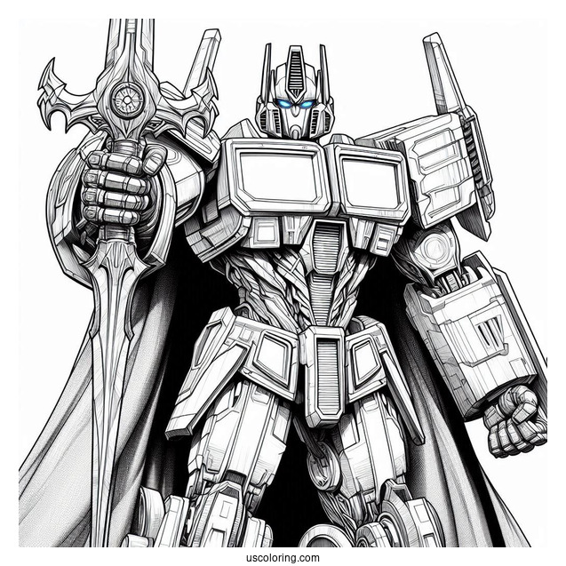 Realistic Optimus Prime Coloring Page Holding Sword Of Judgement