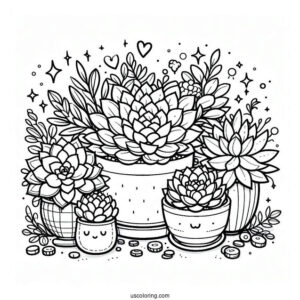 Cute Coloring Page Succulents In A Pot